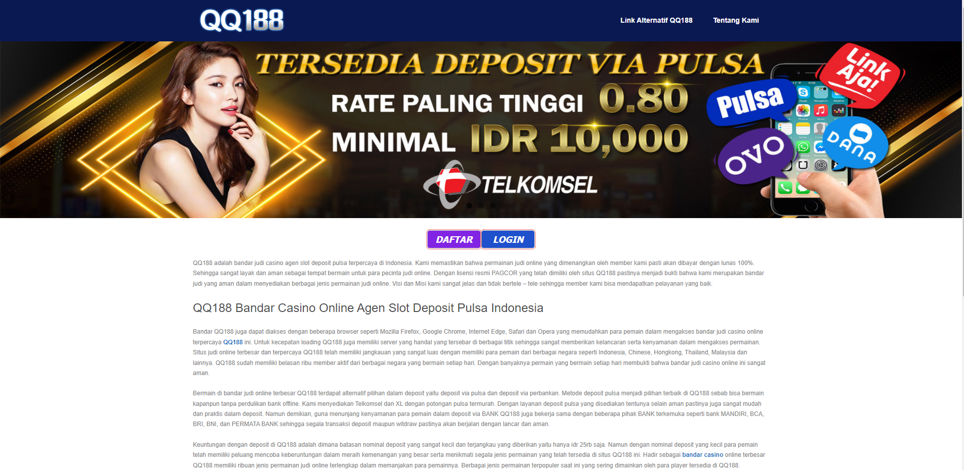 QQ188 18 Situs Judi Slot Pakai Pulsa 10rb Extra Bonus 200% Terpercaya